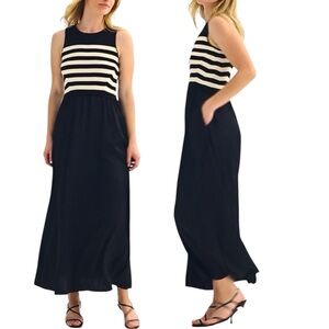 Taylor Mixed Media Knit & Satin Sleeveless Striped Maxi Dress